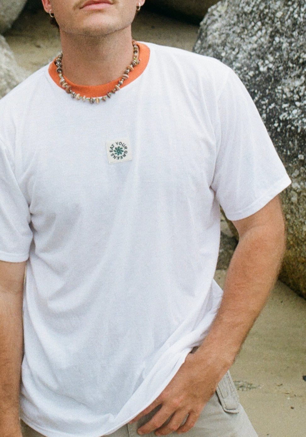 * New White Tee - Orange Rib