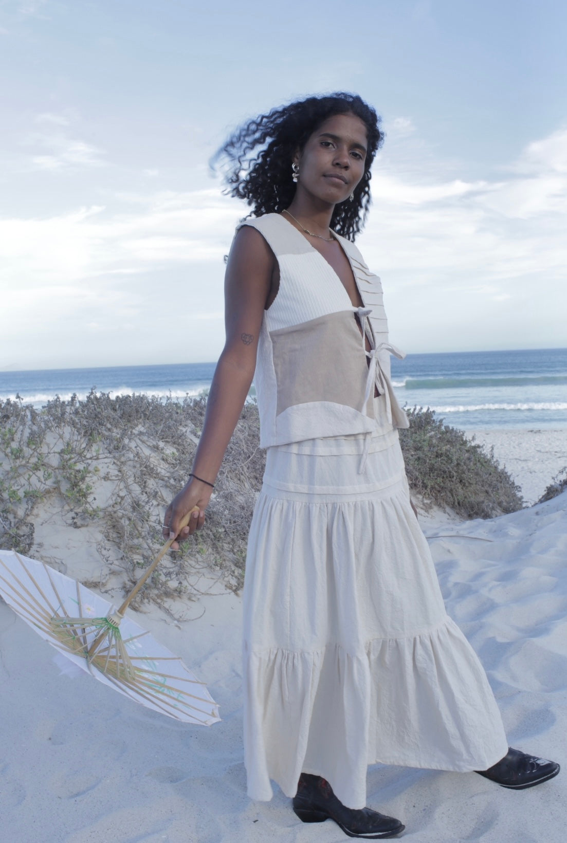 * Beige Cotton Organic Skirt