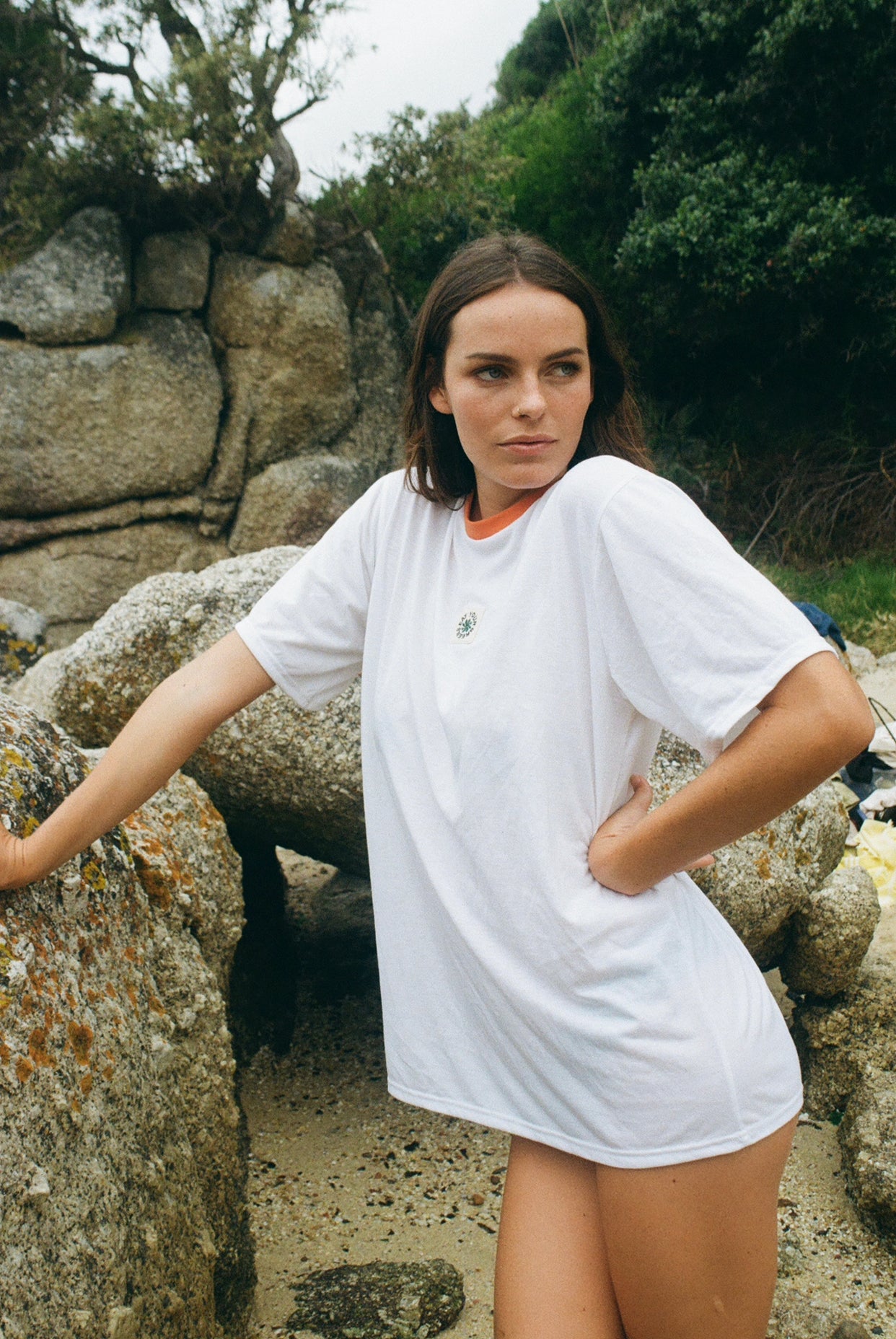 * New White Tee - Orange Rib