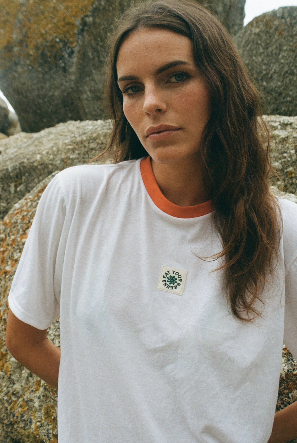 * New White Tee - Orange Rib