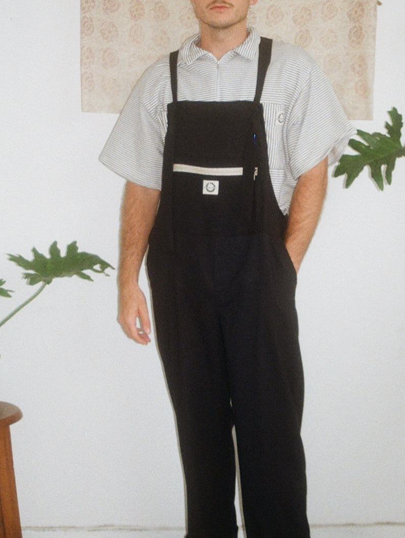 Black Linen Dungarees
