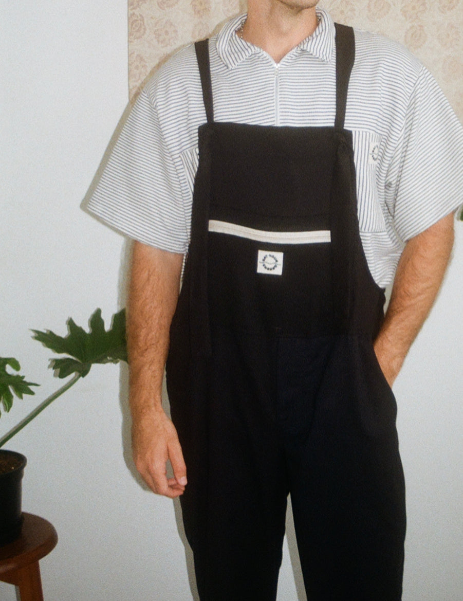 Black Linen Dungarees