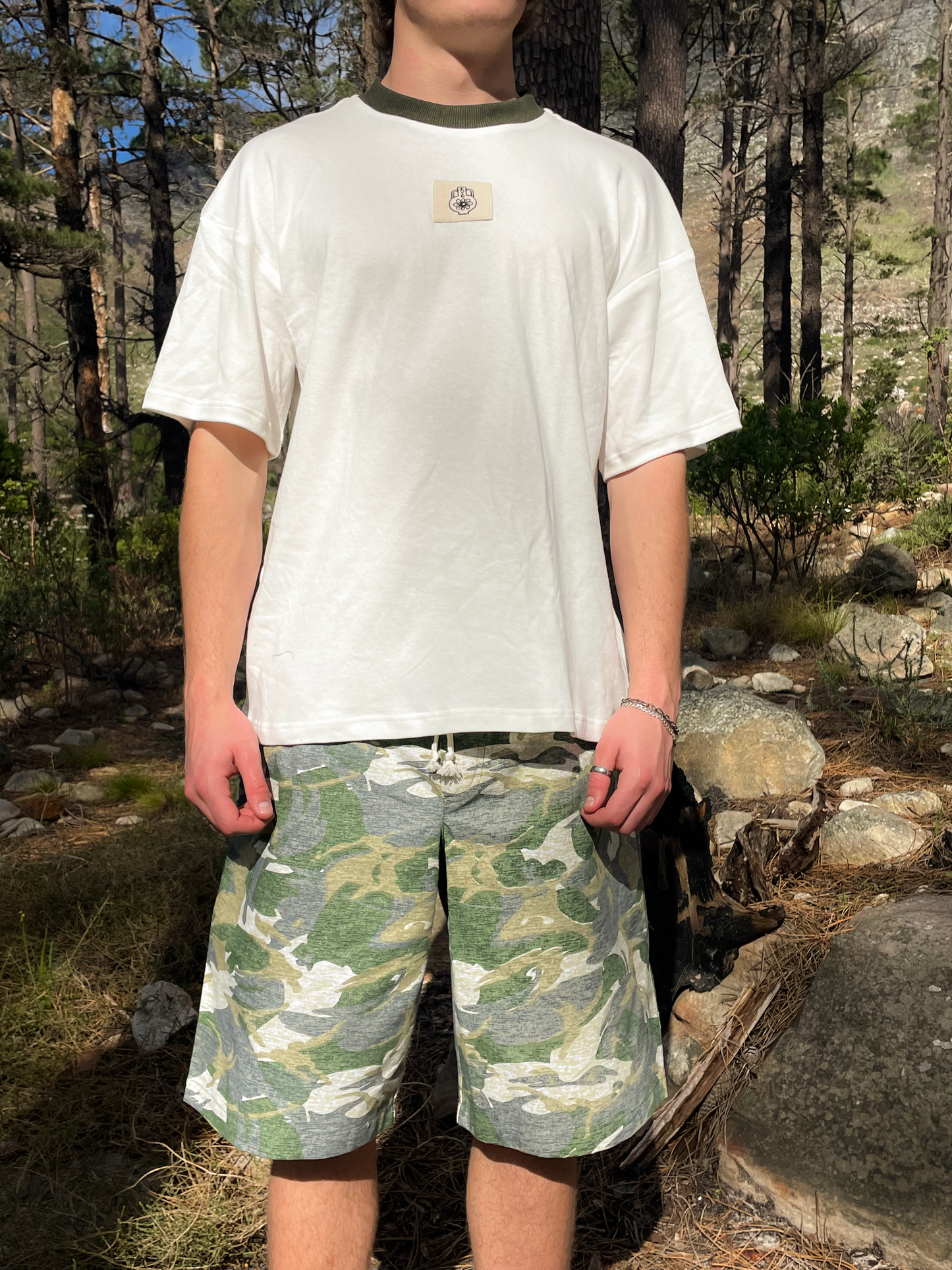 * White Tee / Green Rib